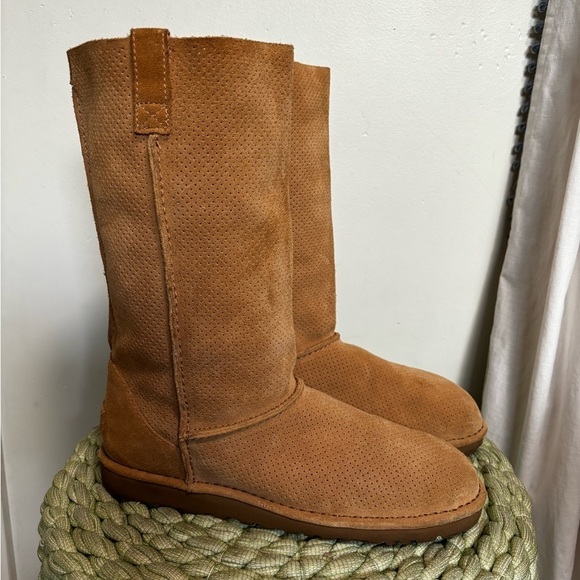 UGG Tawny Perforated Unlined Tan Suede Pull-On Mid-Calf Boot - Picture 3 of 9